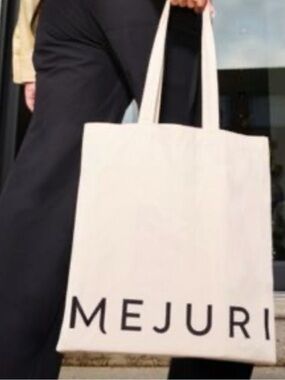 Mejuri Cream Canvas Tote Bag with Black Logo. NWOT